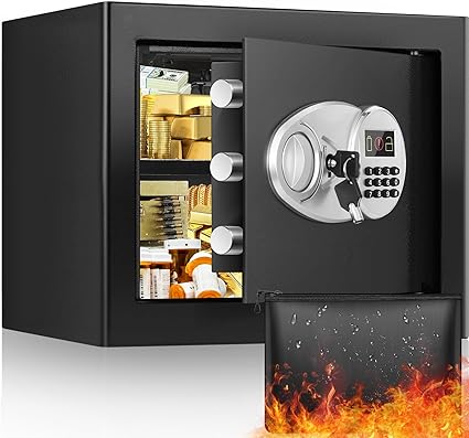 Photo 1 of 1.0 cu ft Personal Home Safe Box Fireproof Waterproof Set for Home Use, Digital Hidden Security Safe with LCD Electronic Lock & 2 Backup Keys, Fireproof Document Safe for Firearm Cash Jewelry Medicin
