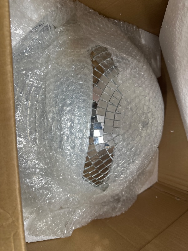 Photo 1 of 16 Inch Large Mirrorball Prop Decorations, Hanging Ring Disco Ball, 70's 80's 90's Silver Rotating Glass for Bar DJ Club Stage Lighting Holiday Easter Party Birthday Wedding Home Business Events
