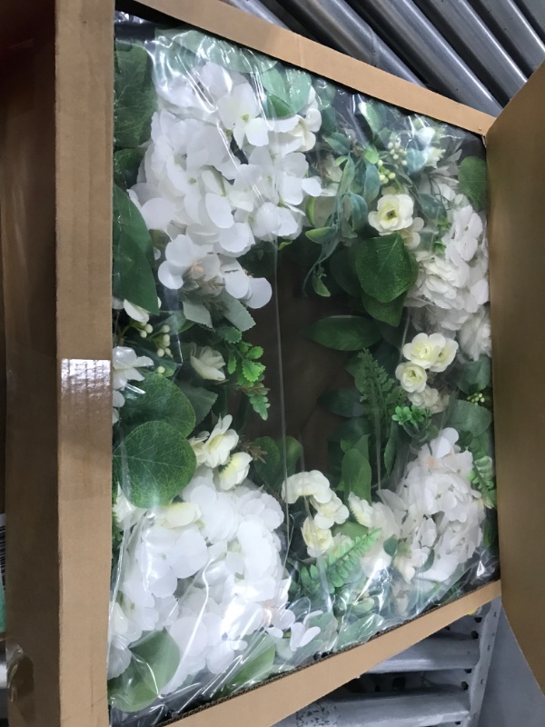 Photo 1 of 24 Inch Spring Summer Wreaths for Front Door, Spring Door Wreaths, Spring Summer Floral Flower Wreath, White Hydrangea Wreath,Eucalyptus Green Spring Summer Door Wreath for Front Door Outside