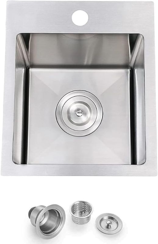 Photo 1 of 13 Drop In Kitchen Bar Sink, ZDHHT 13 x 15 inch 304 Stainless Steel Topmount Single Bowl Small Kitchen Sink Laundry Sink Small Outdoor Sink RV Sink Z01S131508-1
