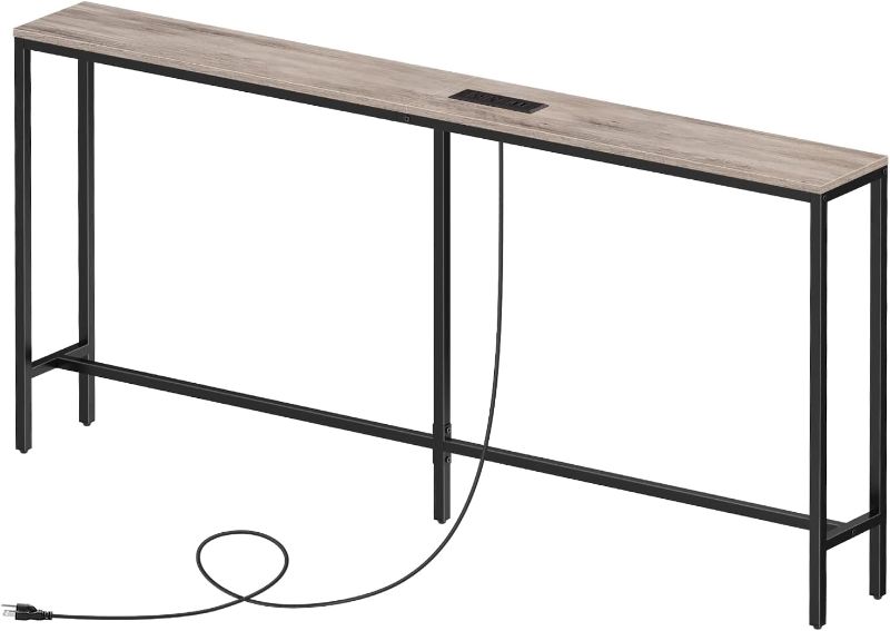 Photo 1 of * used * damaged * Skinny Console Table with Power Outlets, 63" Narrow Sofa Table, Behind Couch Table 