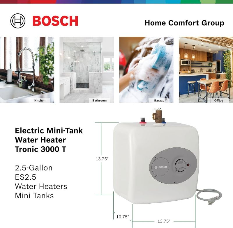 Photo 4 of (READ FULL POST) Bosch Electric Mini-Tank Water Heater Tronic 3000 T 2.5-Gallon (ES2.5) - Eliminate Time for Hot Water - Shelf, Wall or Floor Mounted 2.5 Gallon