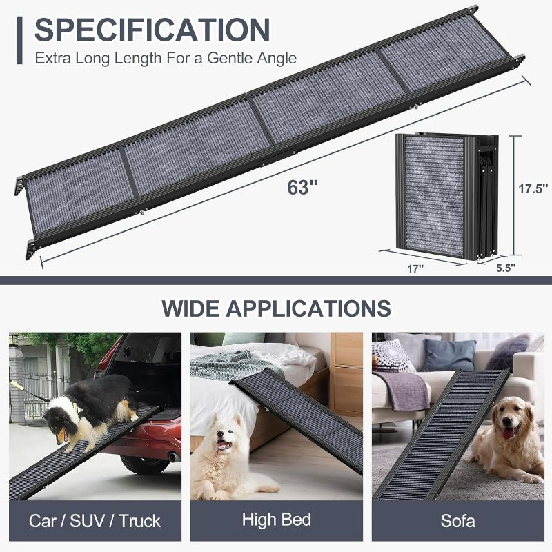 Photo 1 of (READ FULL POST) Dog Ramp for Car, 63" Long & 17" Wide Folding Portable Pet Stair Ramp with Non-Slip Rug Surface, Extra Wide Dog Steps for Medium & Large Dogs Up to 250LBS Enter a Car, SUV & Truck