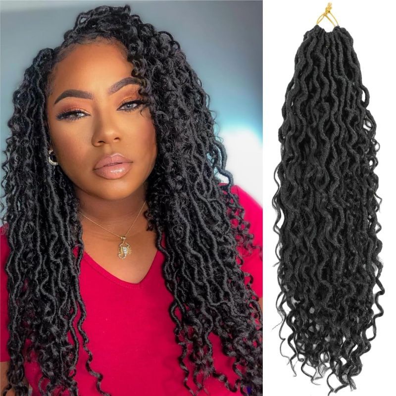 Photo 1 of 18 INCH Black Faux Locs Crochet Hair - 8-Pack Goddess Locs Crochet Hair Soft Boho Crochet Braided Human Hair Crochet Hair For Black Women (Black#)