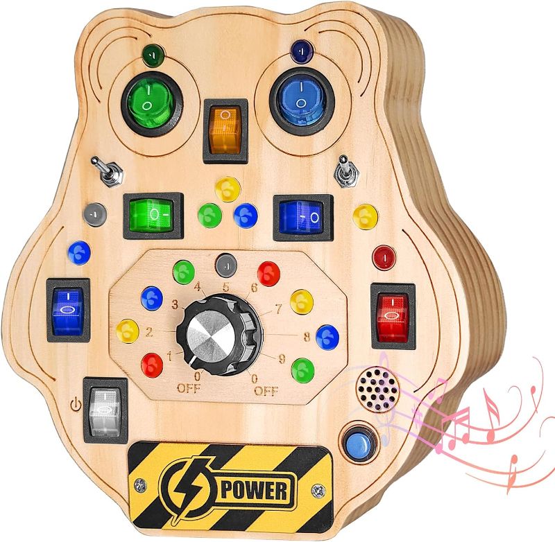 Photo 1 of Busy Board Toys with LED Light Switch, Montessori Toddler Busy Board Toys, Wooden Sensory Board Toys Educational Travel Toys for Kids Activities for 3+ Year