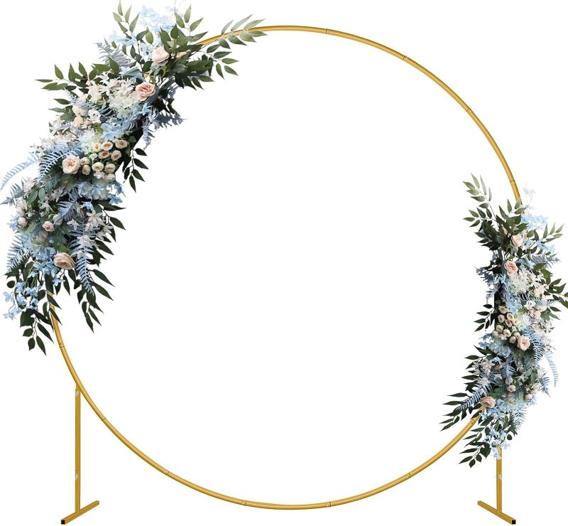 Photo 1 of 7.3Ft Gold Round Backdrop Stand,Wedding Circle Balloon Arch Kit Metal Backdrop Frame Stable Balloon Arch Stand with Base for Brithday,Party,Anniversary,Celebration,Festival Decoration