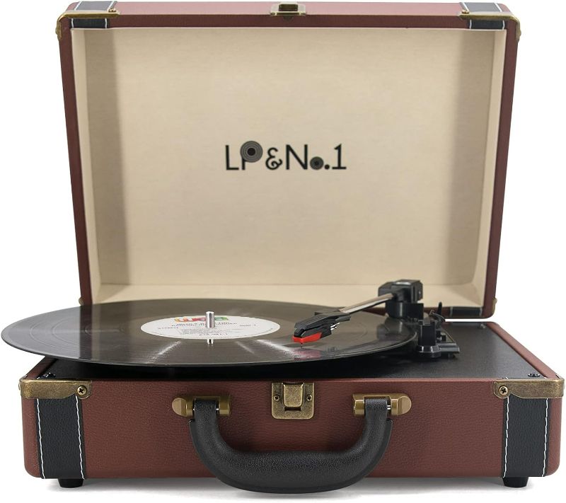Photo 1 of LP&No.1 Portable Suitcase Turntable with Stereo Speaker,3 Speeds Belt-Drive Vinyl Record Player COLOR BROWN 