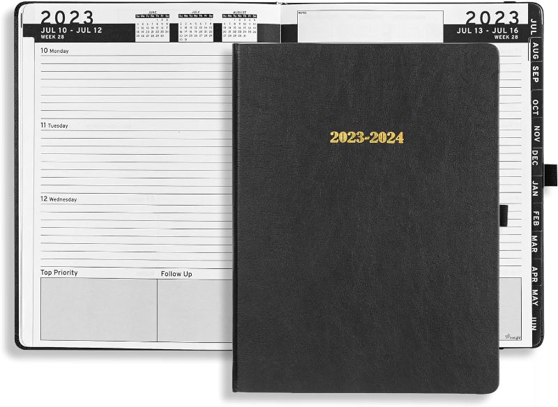 Photo 1 of HARDCOVER Daily Leather Planner Weekly Monthly - 8.5x11 - Ensight Academic Planner Business Personal or Student - Pen Holder, Bookmark, Notes Pages, Thick Paper, July 2023 - June 2024 (Black) Black New Edition