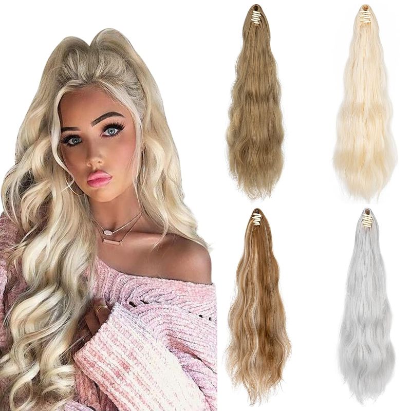 Photo 1 of 22 Inch Long Wave Ponytail Extension Claw Clip Synthetic Heat Resistant Hair Extensions Jaw Clip Ponytail Hairpiece for Women