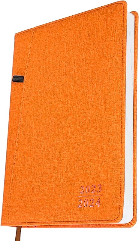 Photo 1 of Planner 2023-2024, Weekly Monthly Planner from Jul 2023 - Dec 2024 [18 Month Planner], Thick Paper + Pen Loop + Pocket + Monthly Tabs, 8.26inch x 5.7inch (Weekly-Orange)
