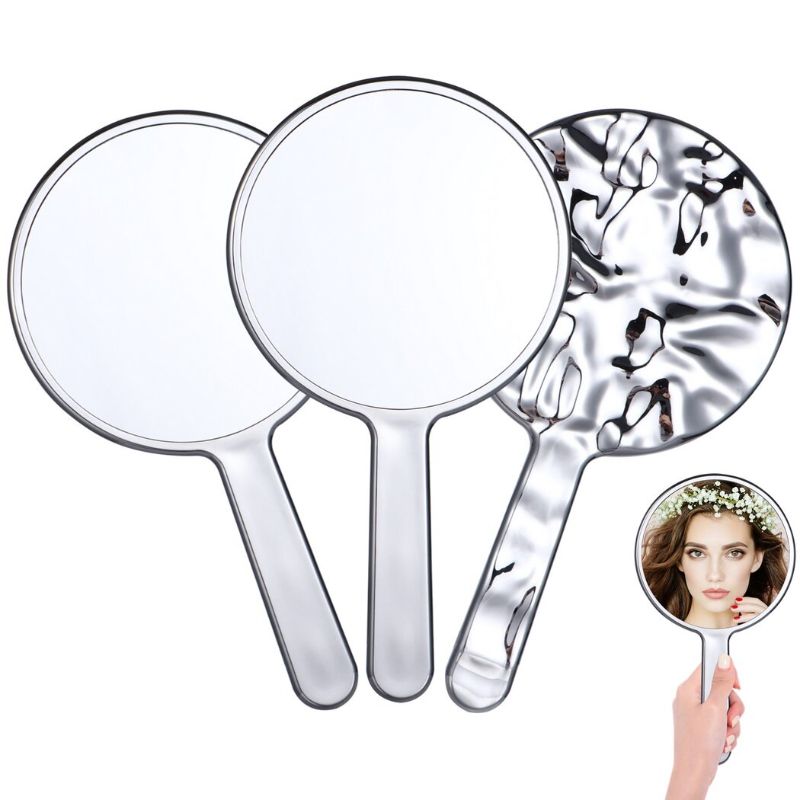 Photo 1 of (Pack of 3) Electroplate Sliver Hand Mirror, Handheld Mirror with Water Ripple Frame - 6 x 10.6 inches