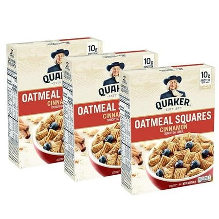 Photo 1 of *7/28/2024* Quaker Oatmeal Squares Breakfast Cereal Cinnamon Flavor Ready to Eat Cereal 14.5 Oz Boxes Pack of 3
