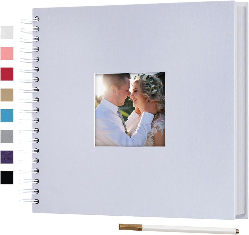 Photo 1 of 10 x 10 Inch DIY Scrapbook Photo Album with Cover Photo 80 Pages Hardcover Craft Paper Photo Album for Guest Book, Anniversary, Valentines Day Gifts (White, 10 x 10 inch)
