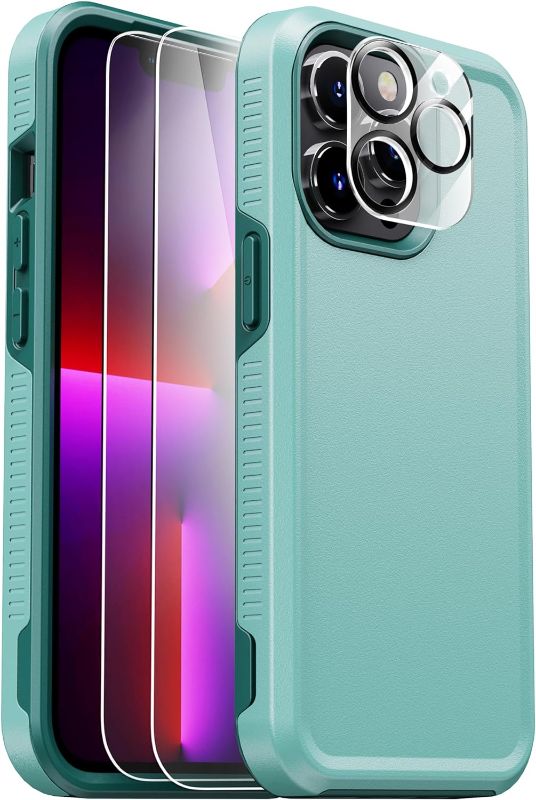 Photo 1 of [4 in 1 Pioneer Designed for iPhone 14 Pro Max Case(6.7'' 2022),with 2 Pack [Tempered Glass Screen Protector]+1 Pack [Camera Lens Protector] Aqua
