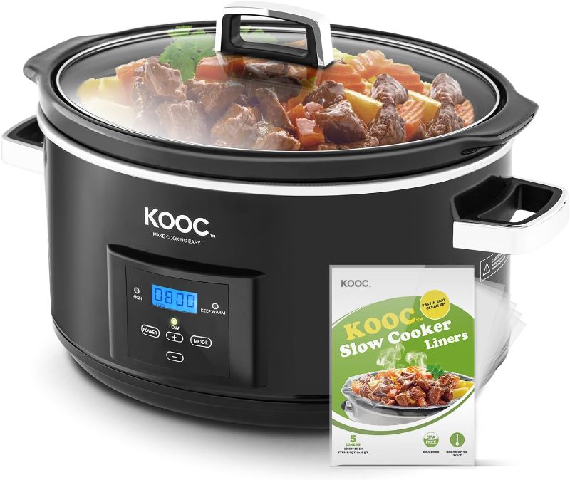 Photo 1 of [NEW LAUNCH] KOOC 8.5-Quart Programmable Slow Cooker, Larger than 8 Quart, More Practical than 10 Quart, with Digital Countdown Timer, Free Liners Included for Easy Clean-up, Black, Oval…
