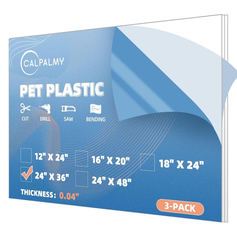 Photo 1 of (3 Pack) PET Sheet Panels - 24 x 36 x 0.04" Plexiglass-Quality Lightweight and Shatterproof Glass Alternative Perfect for DIY Sneeze Guards, Face Shields, Railing Guards, and Pet Barriers
