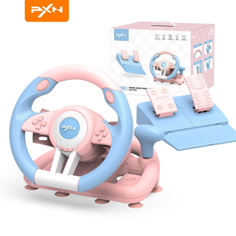 Photo 1 of PXN V3II Racing Wheel - Gaming Steering Wheel for PC, 180 Degree Driving Wheel Volante PC Universal Usb Car Racing with Pedal for PS4, PC, PS3, Xbox Series X|S, Xbox One(pink)
