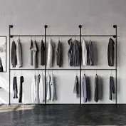 Photo 1 of pamo Industrial pipe clothing rack metal black - Wall mounted clothes racks for hanging clothes - Modern walk in closet - KIM III DOUBLE black
