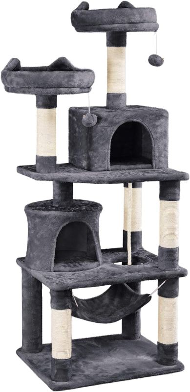 Photo 1 of **missing hardware** Yaheetech 62.2inches Cat Tree Cat Tower Cat Condo with Platform & Hammock, Scratching Posts for Kittens Pet Play House with Plush Perch for Indoor Activity Relaxing
