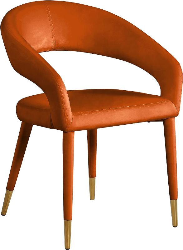 Photo 1 of **cut on back rest**
Meridian Furniture Destiny Collection Modern | Contemporary Velvet Upholstered Rounded Back Dining Chair, 23" W x 23" D x 31.5" H, Cognac
