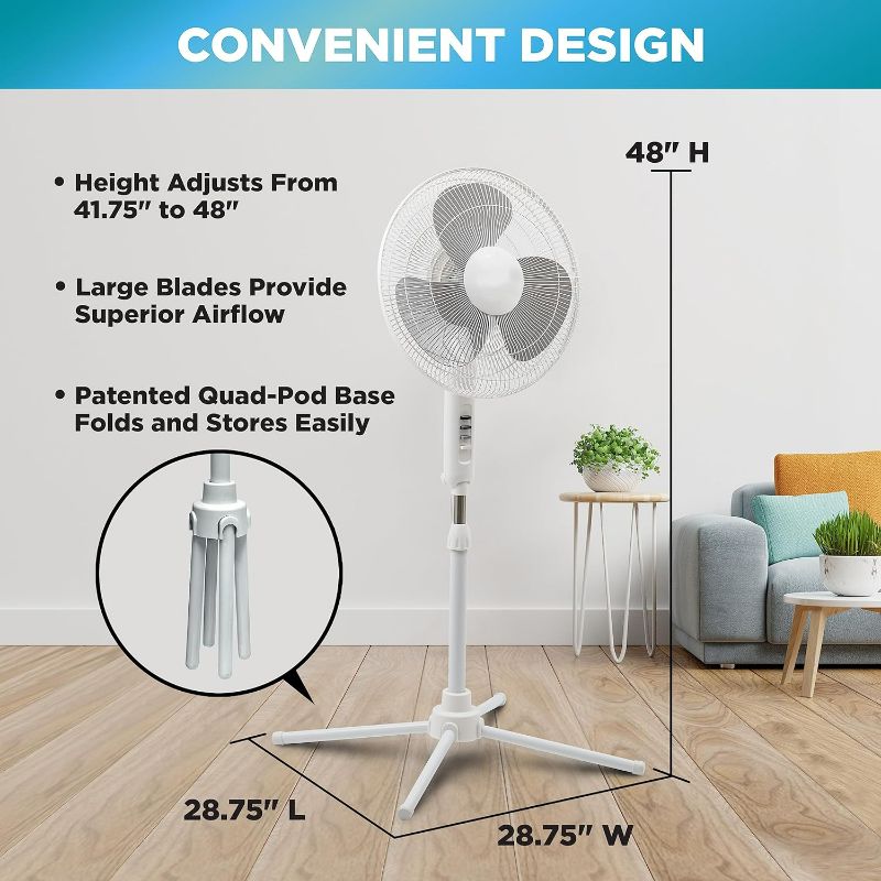 Photo 3 of (NON-REFUNDABLE) 16” Oscillating Pedestal Fan, 3-speed Options, 90-Degree Oscillating Head, Adjustable Height and Tilt, Powerful Air Flow, White, MTSP15-16AZ