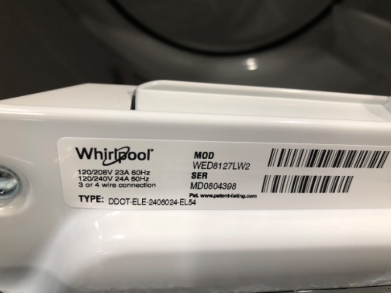 Photo 7 of Whirlpool Smart Capable 7.4-cu ft Steam Cycle Smart Electric Dryer (White) ENERGY STAR