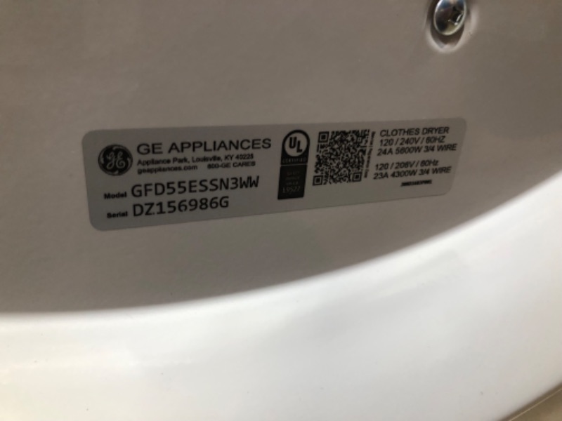 Photo 4 of GE 7.8-cu ft Stackable Smart Electric Dryer (White) ENERGY STAR