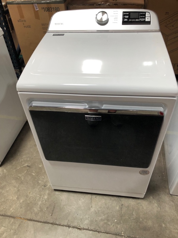 Photo 1 of Maytag Smart Capable 7.4-cu ft Steam Cycle Smart Electric Dryer (White) ENERGY STAR

