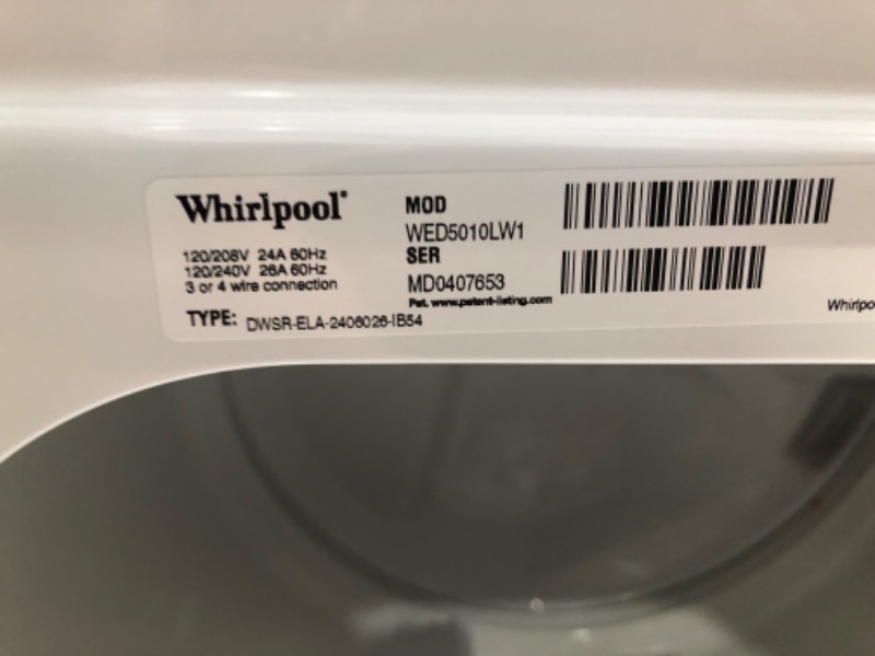 Photo 4 of Whirlpool
7 cu. ft. White Electric Top Load Moisture Sensing Dryer with Steam