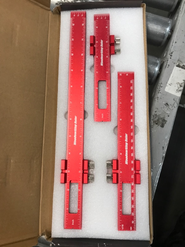 Photo 1 of Woodworking Ruler 3Pcs 6/8/12 Inch Slide Rule Precision Ruler Woodworking Tools Adjustable Metal Aluminum Marking Gauge Pocket Ruler Scribing Measuring Tools Edge Ruler for Woodworking (3Pack Red)