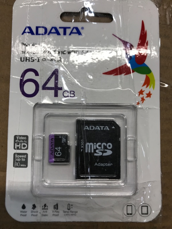 Photo 2 of ADATA AUSDX64GUICL10-RA1 Premier 64 GB micro SDHC/SDXC UHS-I U1 Memory Card with One Adapter