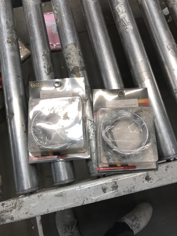 Photo 2 of GG Grand General 68224 Chrome Plastic Gauge Cover with Visor for Freightliner and Peterbilt Speed, 3 ???"Dia. 3 ???"dia. Speed/Tachometer-Chrome Plastic w/Visor Total of 2