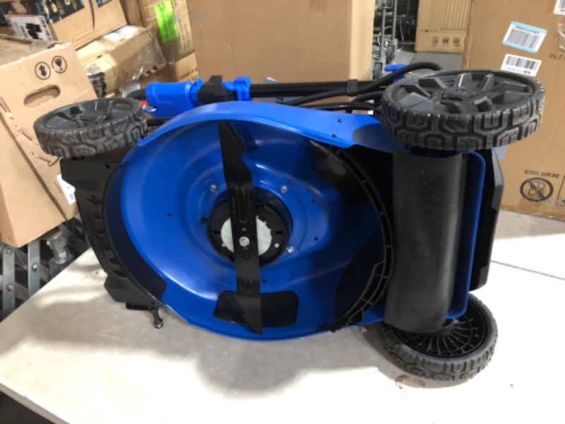 Photo 4 of ***ONE OF THE BACK WHEELS IS BROKEN, AND UNKNOWN IF MISSING PARTS, AND UNTESTED UNKNOWN IF FUNCTIONAL*** Kobalt 40-Volt Max Brushless Lithium Ion Self-propelled 20-in Cordless Electric Lawn Mower 