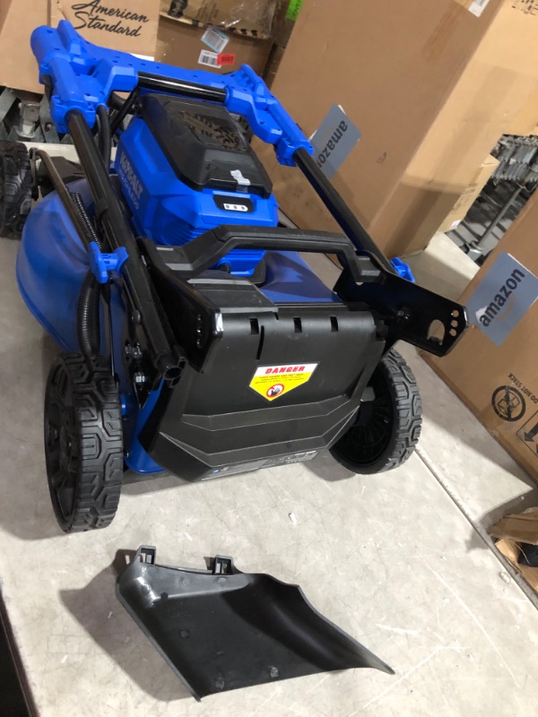 Photo 6 of ***ONE OF THE BACK WHEELS IS BROKEN, AND UNKNOWN IF MISSING PARTS, AND UNTESTED UNKNOWN IF FUNCTIONAL*** Kobalt 40-Volt Max Brushless Lithium Ion Self-propelled 20-in Cordless Electric Lawn Mower 