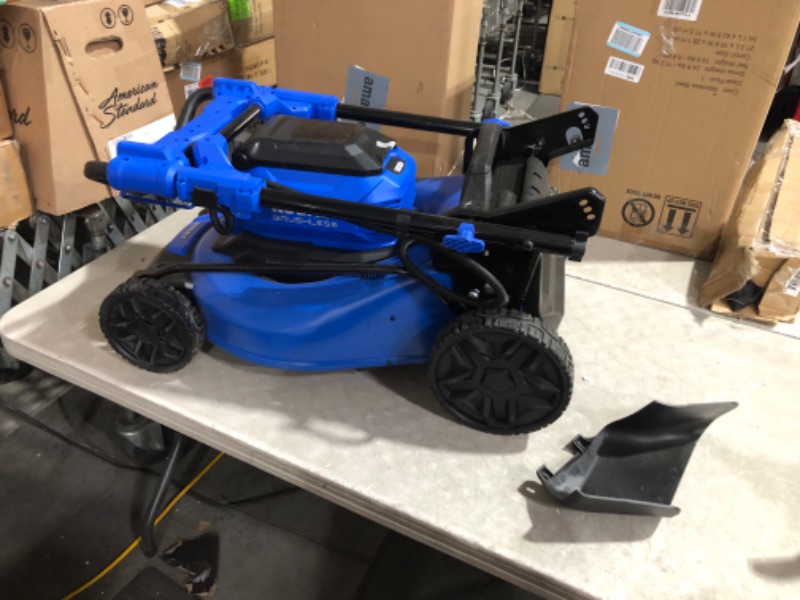 Photo 7 of ***ONE OF THE BACK WHEELS IS BROKEN, AND UNKNOWN IF MISSING PARTS, AND UNTESTED UNKNOWN IF FUNCTIONAL*** Kobalt 40-Volt Max Brushless Lithium Ion Self-propelled 20-in Cordless Electric Lawn Mower 