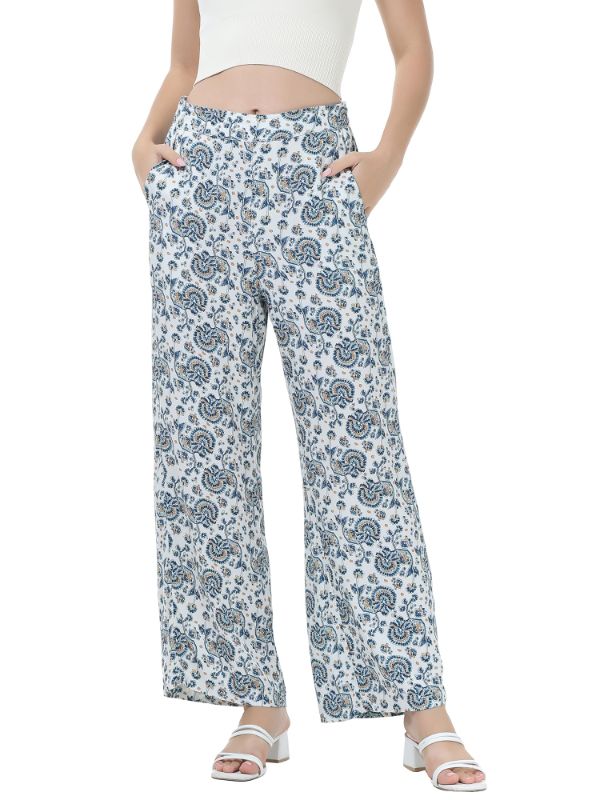 Photo 1 of MCEDAR Women's Wide Leg Palazzo Lounge Soft Pajama Pants Floral Print Elastic Waist Plus Size with Pockets P014 3x