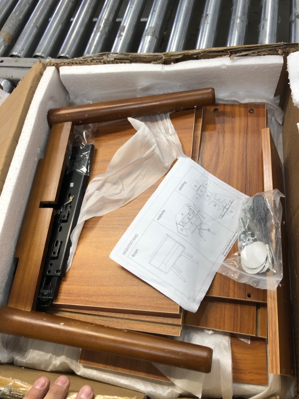 Photo 1 of uyoyous Wood Nightstand Modern Side Table for Bedroom Bedside Mid Century End Table with Drawer with Slide Rail and Shelf, 1 Drawer Caramel