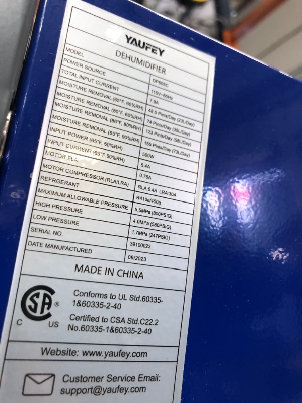 Photo 6 of (PARTS ONLY ) Yaufey 155 Pints Commercial Dehumidifier with Pump, for Basement up to 8000 Sq. Ft, Large Capacity Industrial Dehumidifier for Large Room with Intelligent Humidity Control 155 Pints. 8000 Sq. Ft