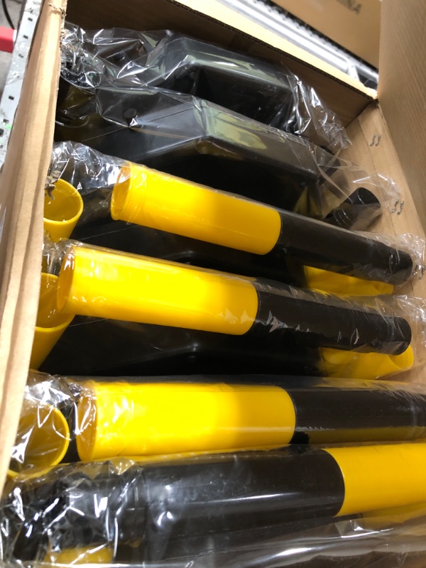 Photo 2 of 6 Pack Traffic Delineator Post Cones with Fillable Base, Adjustable Plastic Safety Barrier with 5Ft Plastic Chain, Outdoor and Indoor Crowd Control Stanchion for Traffic Control and Warning 34 Inch Black&Yellow 6