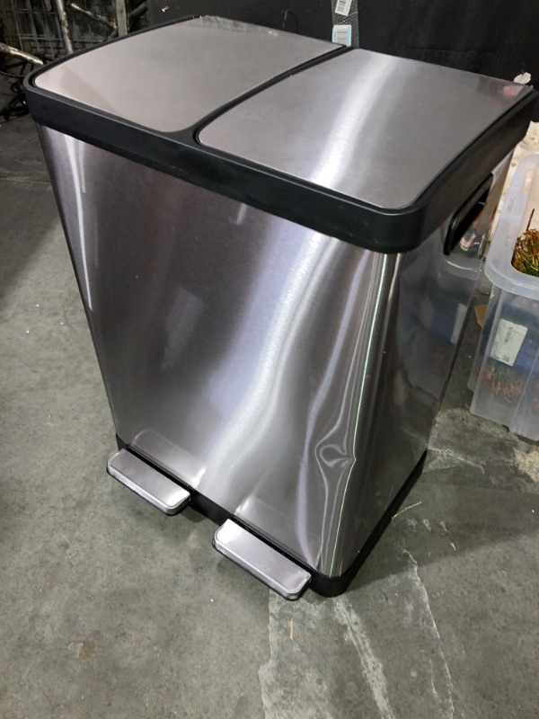 Photo 4 of (READ FULL POST) iTouchless 16 Gallon Dual Step Trash Can & Recycle, Stainless Steel Lid and Bin Body with Handle, Includes 2 x 8 Gallon (60L) Removable Buckets are Color-Coded, Soft-close and Airtight Lid, Silver Open Top, Dual 8 + 8(16 Gallon)