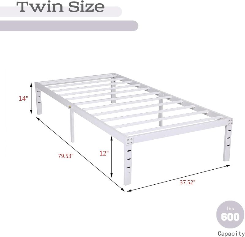 Photo 3 of (READ FULL POST) alazyhome Twin XL Size Bed Frame 14 Inch Metal Platform Bed Frame Heavy Duty Steel Slats Support No Box Spring Needed Noise-Free Easy Assembly White
