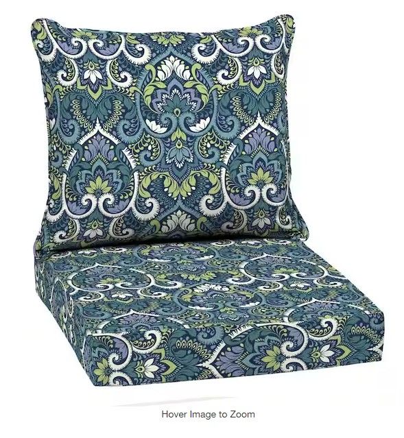 Photo 1 of 22 in. x 24 in. 2-Piece Deep Seating Outdoor Lounge Chair Cushion in Sapphire Aurora Blue Damask
