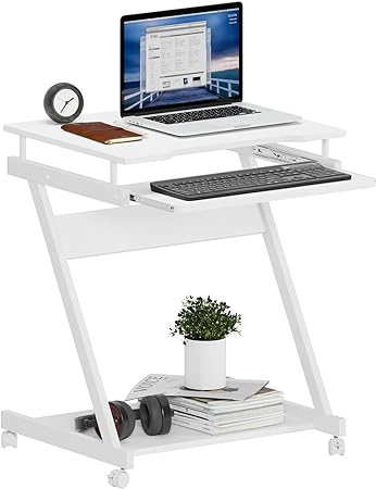 Photo 1 of SogesHome 23.6inches Mobile Laptop Desk, Bed Table Portable Computer Desk with Lockable Wheels, Rolling Computer Cart with Keyboard Tray, White
