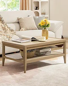 Photo 1 of **damaged read notes**SICOTAS Rattan Coffee Table for Living Room - Boho Rectangle Center Coffee Tables with 2-Tier Rattan Storage Shelves - Accent Sofa Side Table for Small Space
