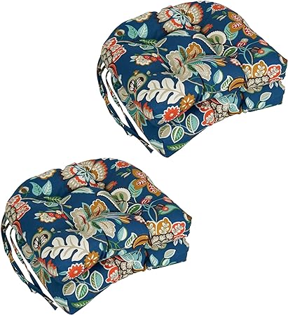 Photo 1 of 16-inch Outdoor Rounded Back Chair Cushion, 16" x 16", Telfair Peacock 4 Count
