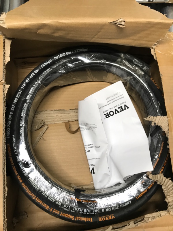 Photo 2 of VEVOR Hydraulic Hose 1/4 inch x 50 ft, Coiled Hydraulic Hose 5800 PSI, Rubber Hydraulic Hose with 2 High-Tensile Steel Wire Braid, Bulk Hydraulic Hose -20°C to 140°C, Hydraulic Oil Flexible Hose 50FT*1/4"