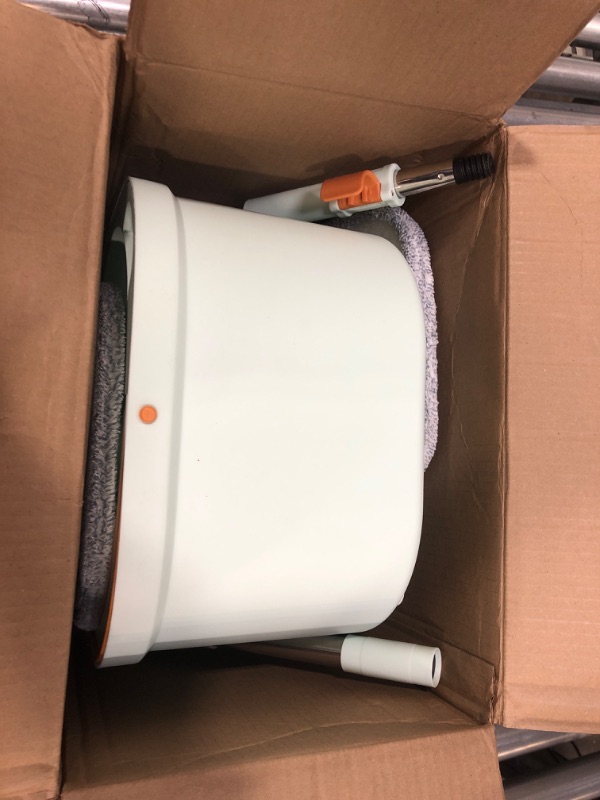 Photo 1 of Flat Floor Mop and Bucket System Set with Wringer, Self Wringing Microfiber Spin Mops Bucket for Floor Cleaning, Separate Dirty Water, Wet and Dry Use, Mops for Hardwood, Laminate, Tile, LightCyan