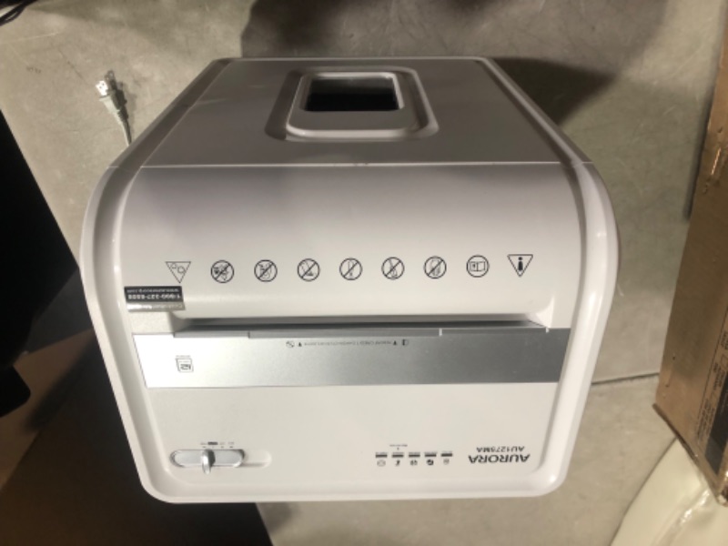 Photo 5 of Aurora AU1275MA Professional Grade 12-Sheet Micro-Cut Paper and CD/Credit Card Shredder/ 60 Minutes Continuous Run Time, White/Gray 12-Sheet Micro-cut/60-min Run Time Shredder