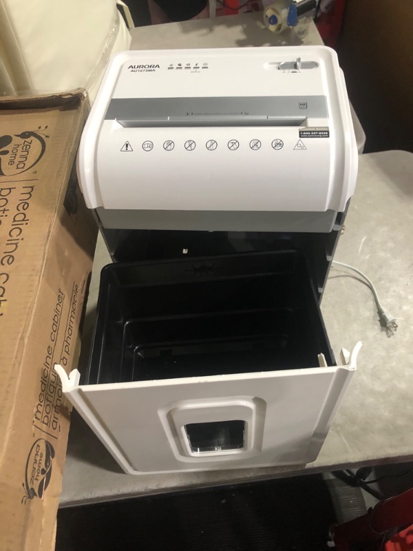 Photo 4 of Aurora AU1275MA Professional Grade 12-Sheet Micro-Cut Paper and CD/Credit Card Shredder/ 60 Minutes Continuous Run Time, White/Gray 12-Sheet Micro-cut/60-min Run Time Shredder