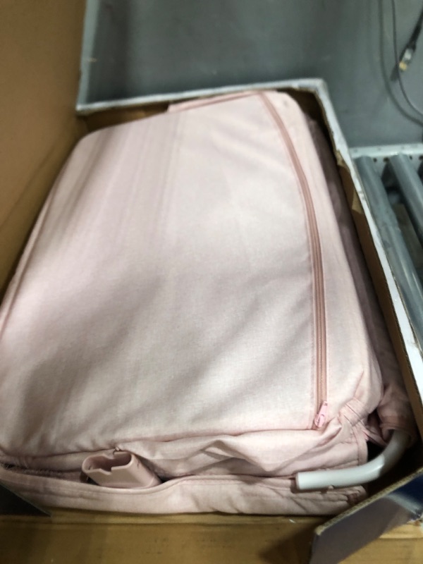 Photo 2 of babyGap by Delta Children Whisper Bedside Bassinet Sleeper with Breathable Mesh and Adjustable Heights - Lightweight Portable Crib - Made with Sustainable Materials, Pink Stripes